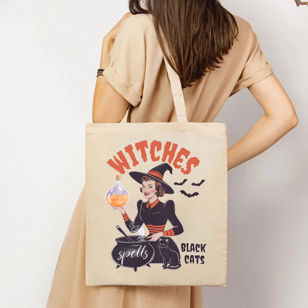 Witches Tote Bags Halloween Women's Handbags Black Cat Tote Bag for Women Comfort Colors Women's Handbags Halloween Bat Tote Bag