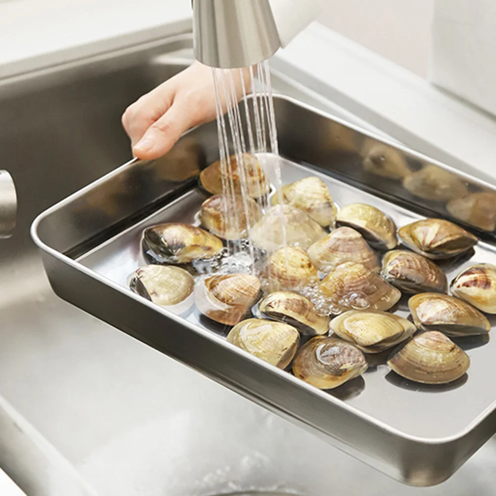 

1Set Stainless Steel Baking Tray Kitchen Prep Pan Smooth Non-Stick Bottom Oven Cooling Rack for Home Baking Oven Pan with Rack