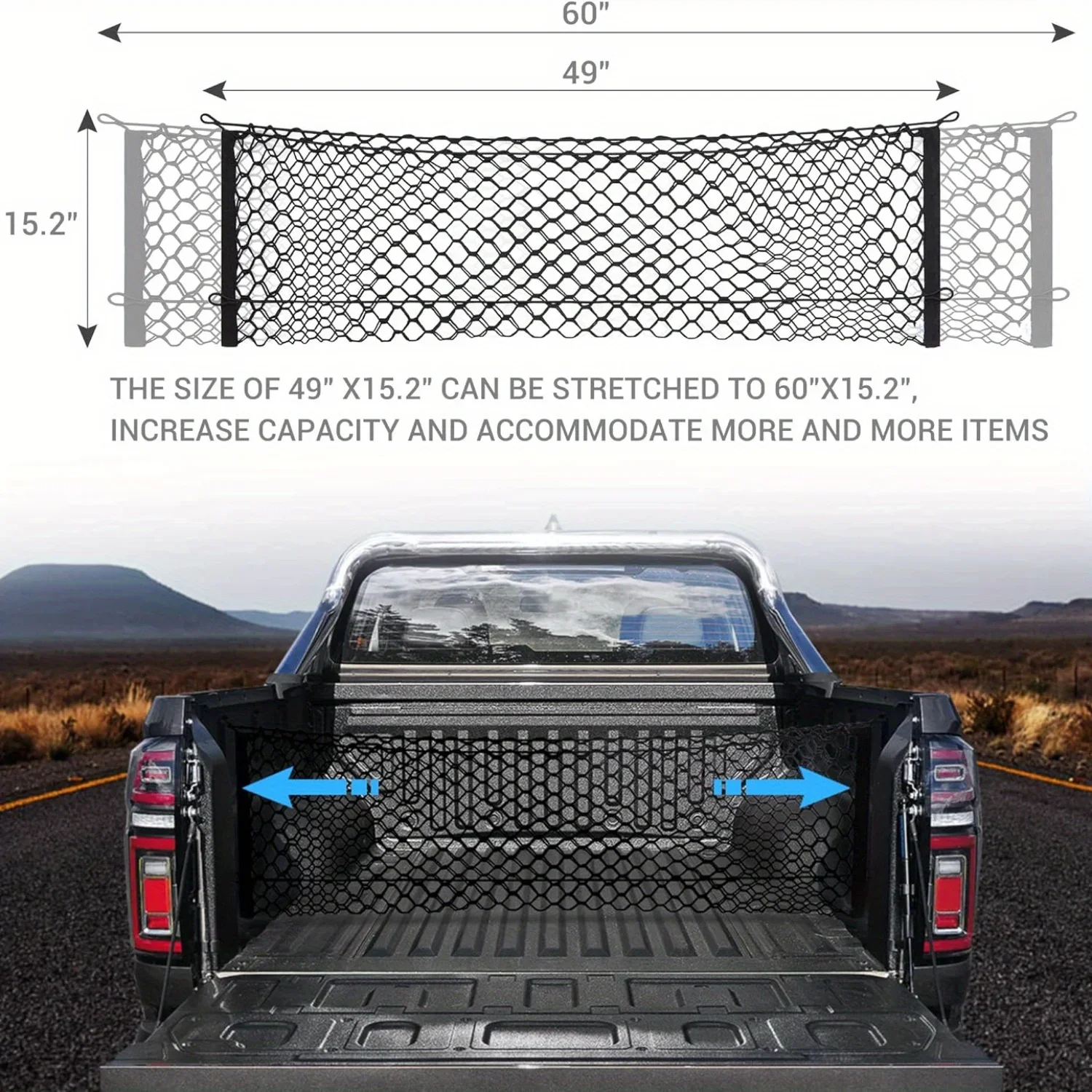 Truck Bed Cargo Net Truck Bed Storage Net Organizer Envelope Cargo Net Elastic Mesh Net for Chevy Silverado F150 F250