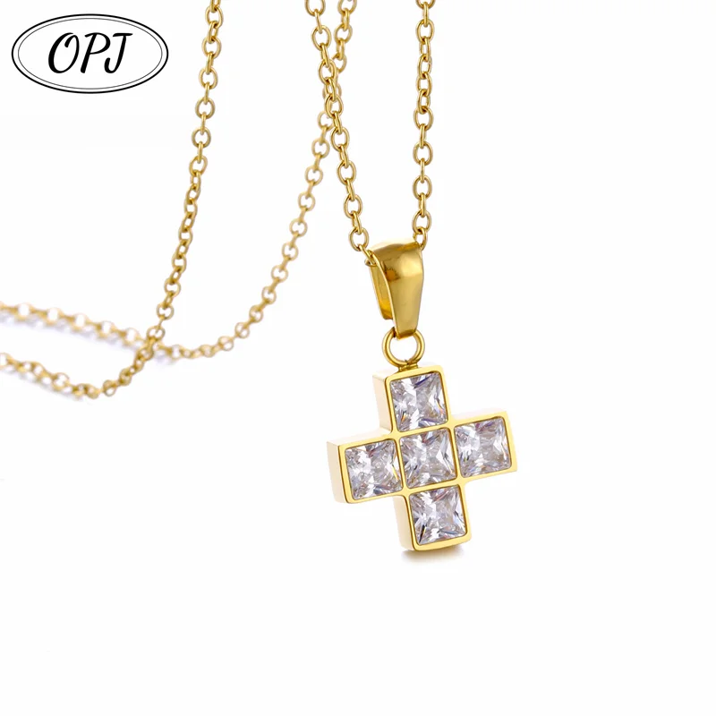 New Men and women Crystal Cross Pendant Gold/Black/Blue Color Zirconia Cross Pendant Necklace Stainless Steel Jewelry