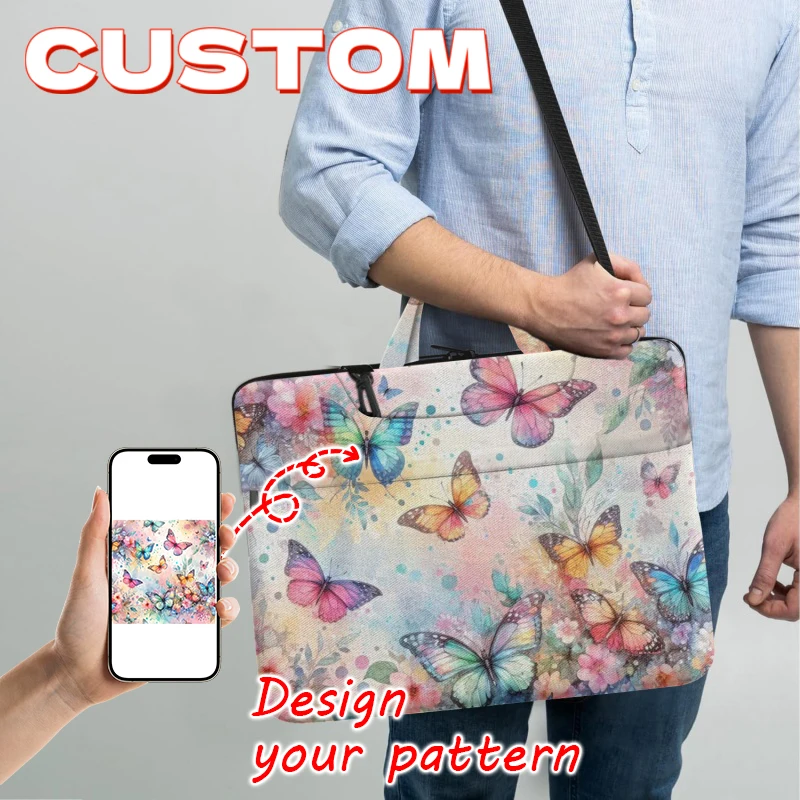 

1 Pc Picture Personalized Laptop Handbags With Handle, Customized Lightweight High Quality Commuting Briefcase Zipper Closure