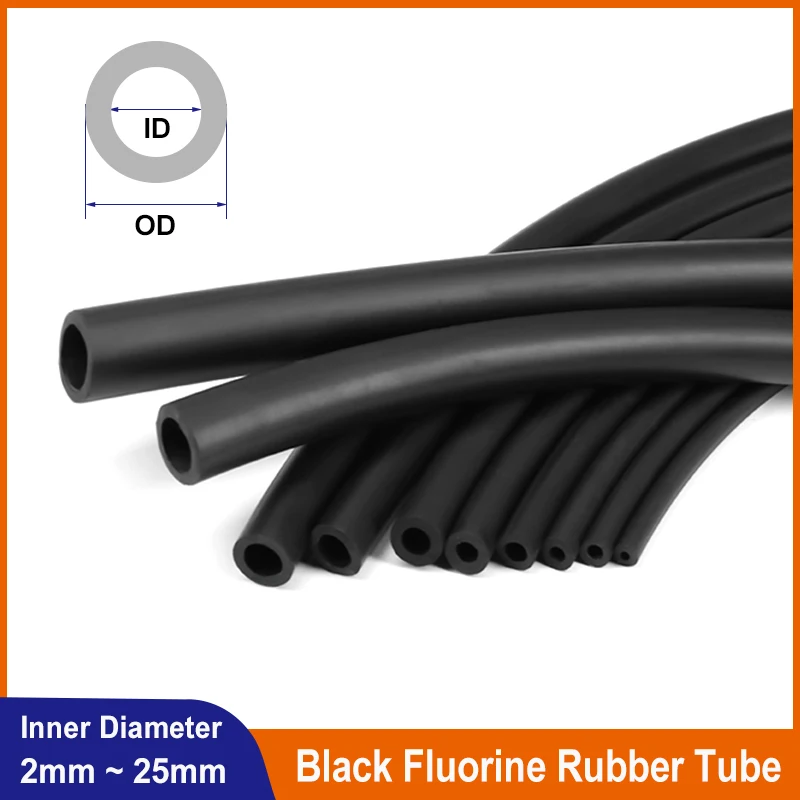1m ~ 10m Black Fluororubber Tube Diameter 2mm ~ 25mm FKM Viton Oil Hose Acid Alkali High Temperature Corrosion Resistance Tubing