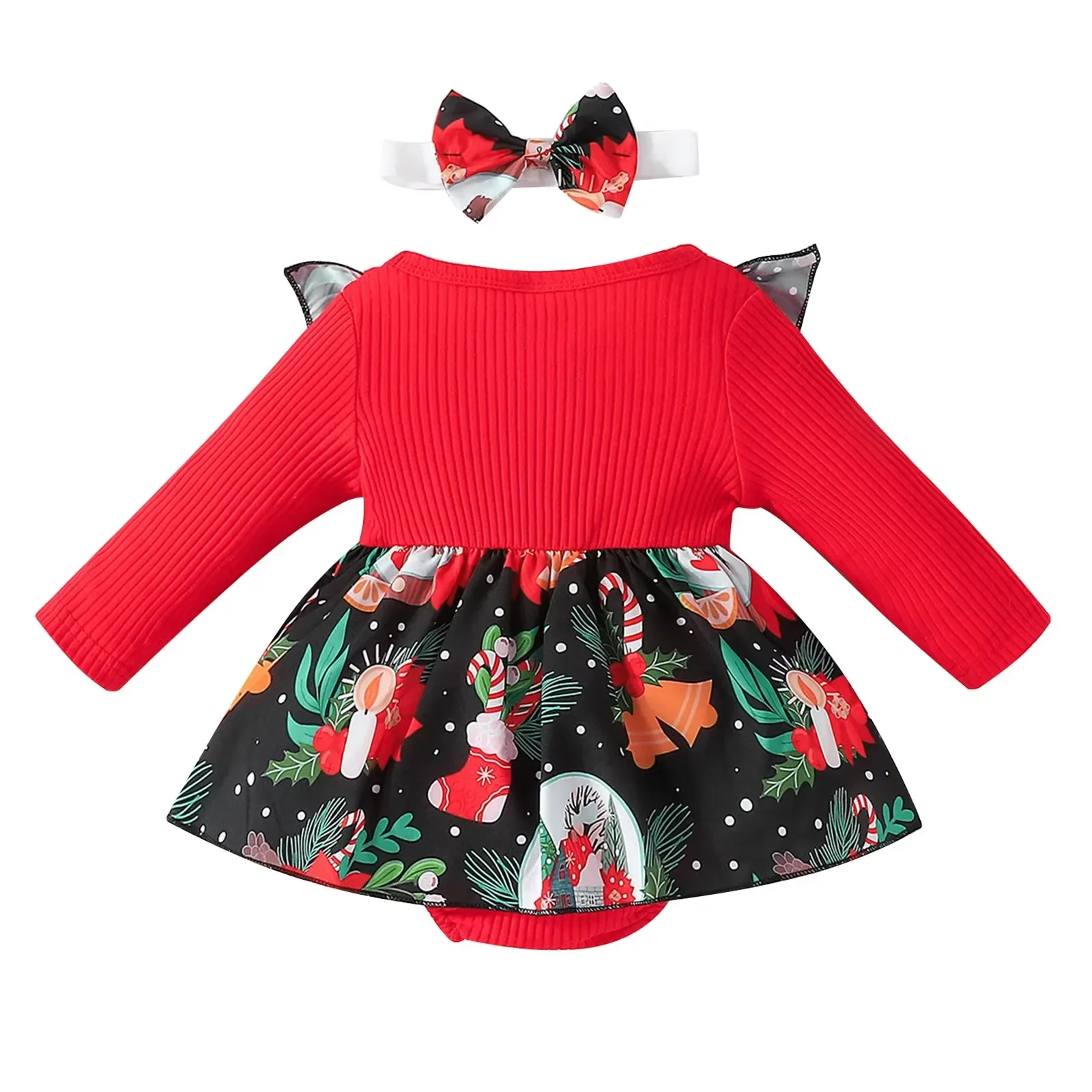 Prowow My First Christmas Baby Clothes Patchwork Long Sleeve Xmas Print Red Bodusit Dress For Newborn New Year Costumes 2025