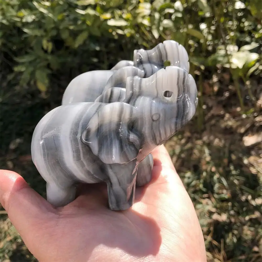 Natural Crystal Quartz Taichi Stone Elephant Carving Polished Healing Mineral Home Decoration Ornament Animal Figurine