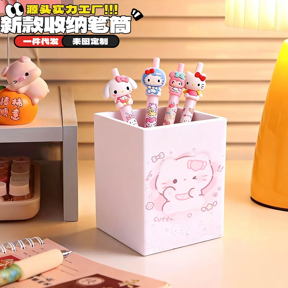 

Kawaii Love Hello Kitty Pen Holder Cute Student Stationery Storage High Beauty Makeup Brush Storage Bucket Girl Gift
