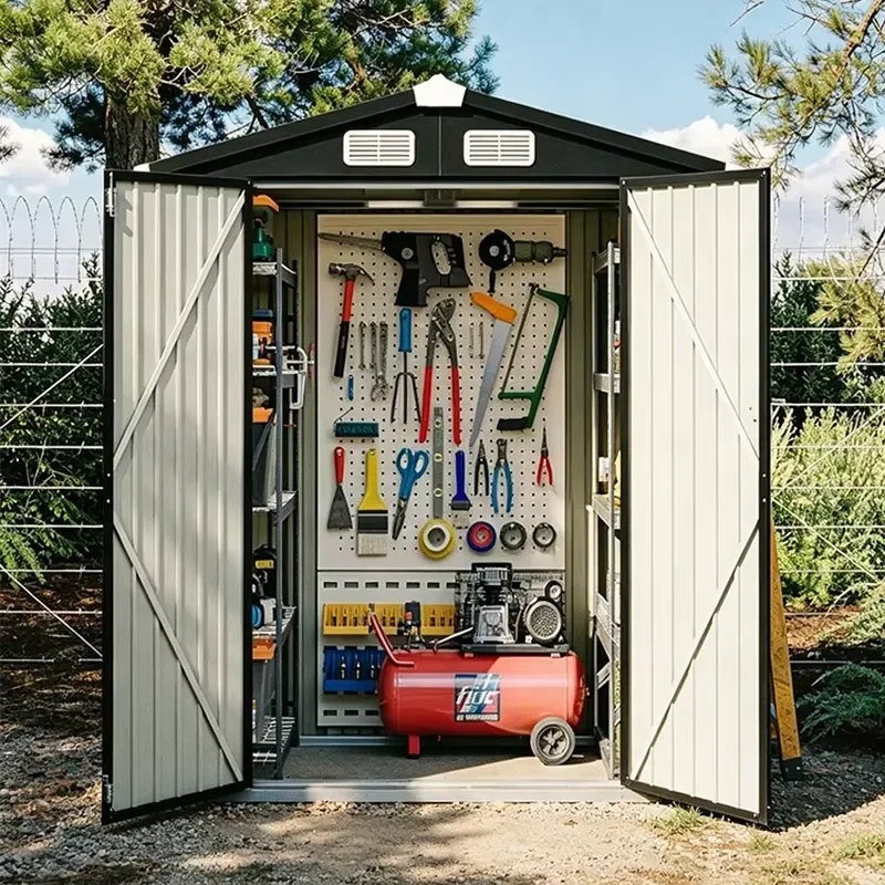Industrial Steel Tool Cabinet Storage Shed with Ventilation Lockable Rustproof for Farm Garden Warehouse Use
