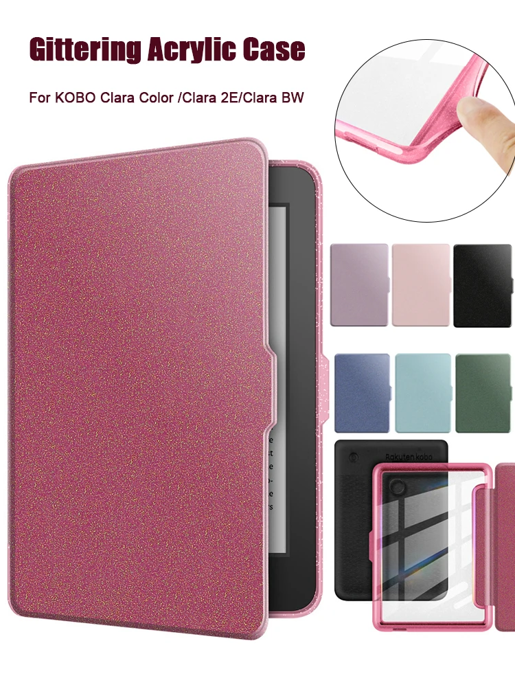 Gitterende Acryl Transparante Achterkant Case voor 2024 Kobo Clara Kleur BW 2E N365 N367 N506 6'' Case PU Leder Smart Sleep Cover - afbeelding 2