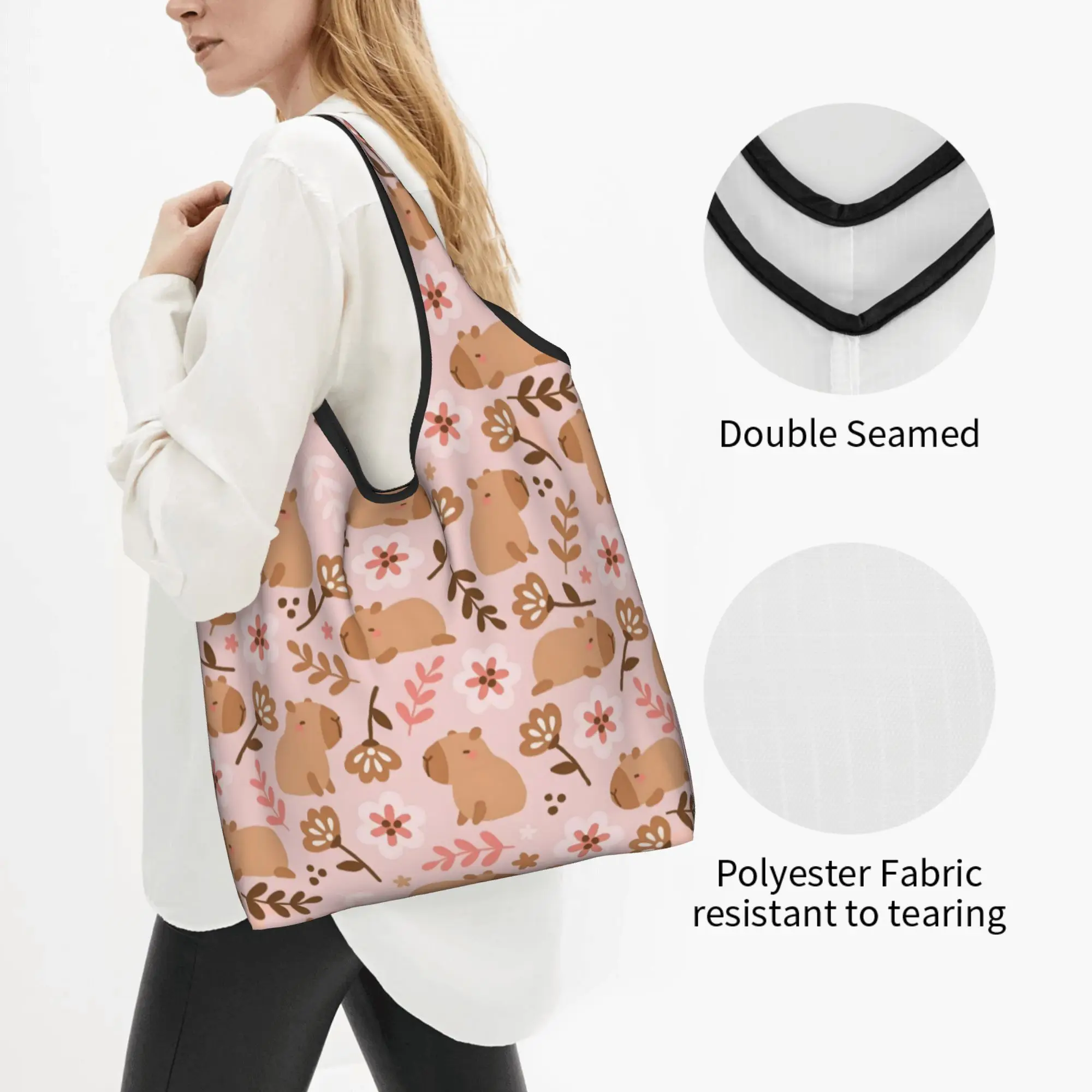 Funny Colourful Creative Capybara Printed  Grocery Shopping Tote Bag Women Kawaii  Shoulder Shopper Bag Large Capacity Handbags