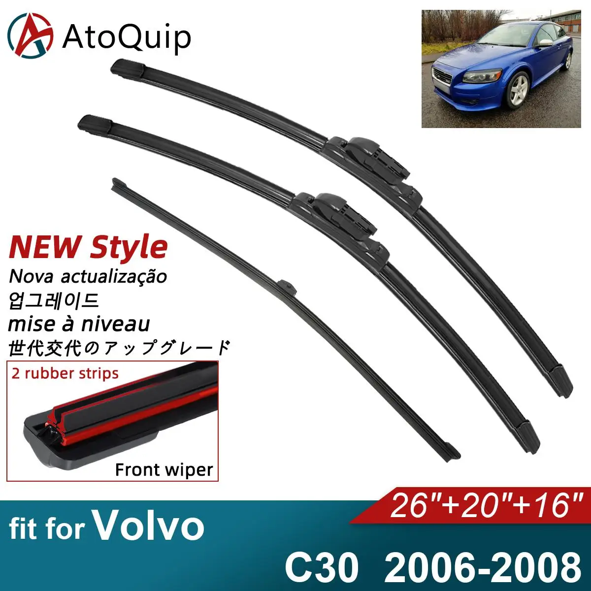 

Double Rubber Car Wiper Blades for 2006-2008 Volvo C30 Front Rear Windscreen Windshield Wipers Car Accessories 2006 2007 2008