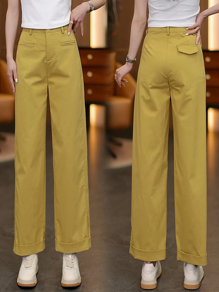 

Slim Fit Wide Leg Pants Women Summer Thin Casual Straight Cut High Waist Pants Korean Style Commute Wind High Waist