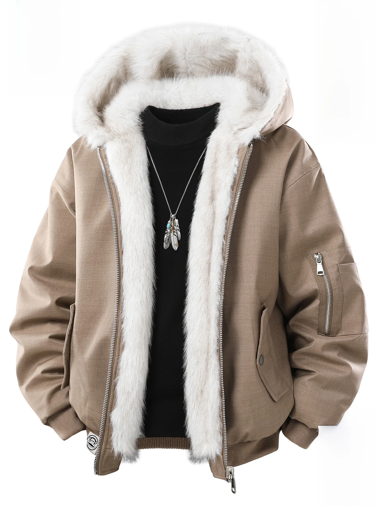 

Зимняя утепленная мужская куртка Paul Frank с капюшоном, с принтом обезьяны, из полиэстера, теплая, с длинными рукавами, на молнии