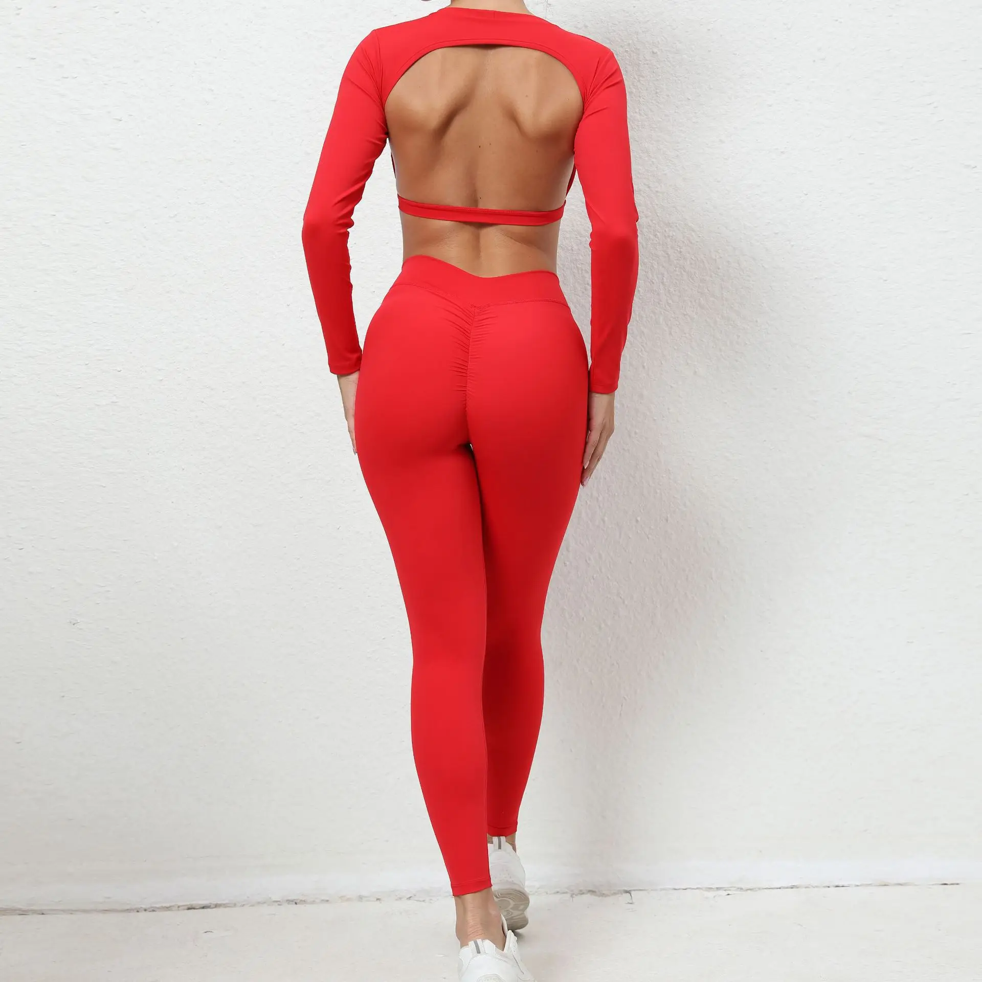 2023New Yoga Set Women Cross Beautiful Back Long Sleeve Top Set V-Waist Sexy High-Waist Push Up Running Fitness Gym Pants Set