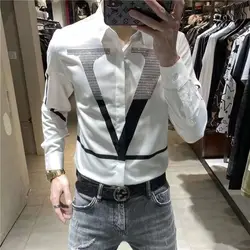 Autumn Man Brand Quality Vintage Printed Social Shirts Luxury Men's White Slim Fit Long Sleeve Dress Shirt Fashion Chemise Homme