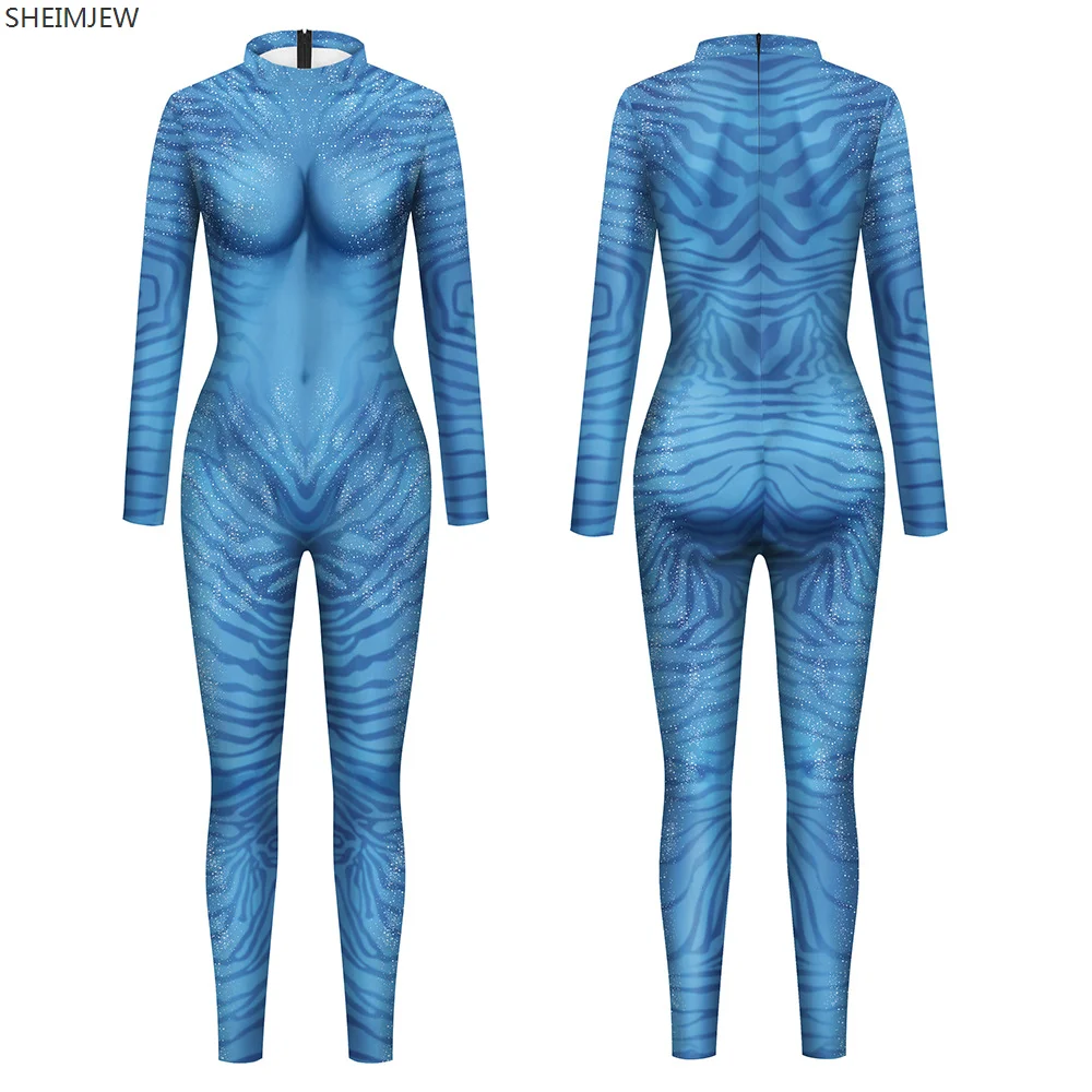 Women Men Avatar Roleplay Costume The Way of Water Alien Cosplay 3D Print Jumpsuit Halloween Zenti Party Sexy Bodysuit