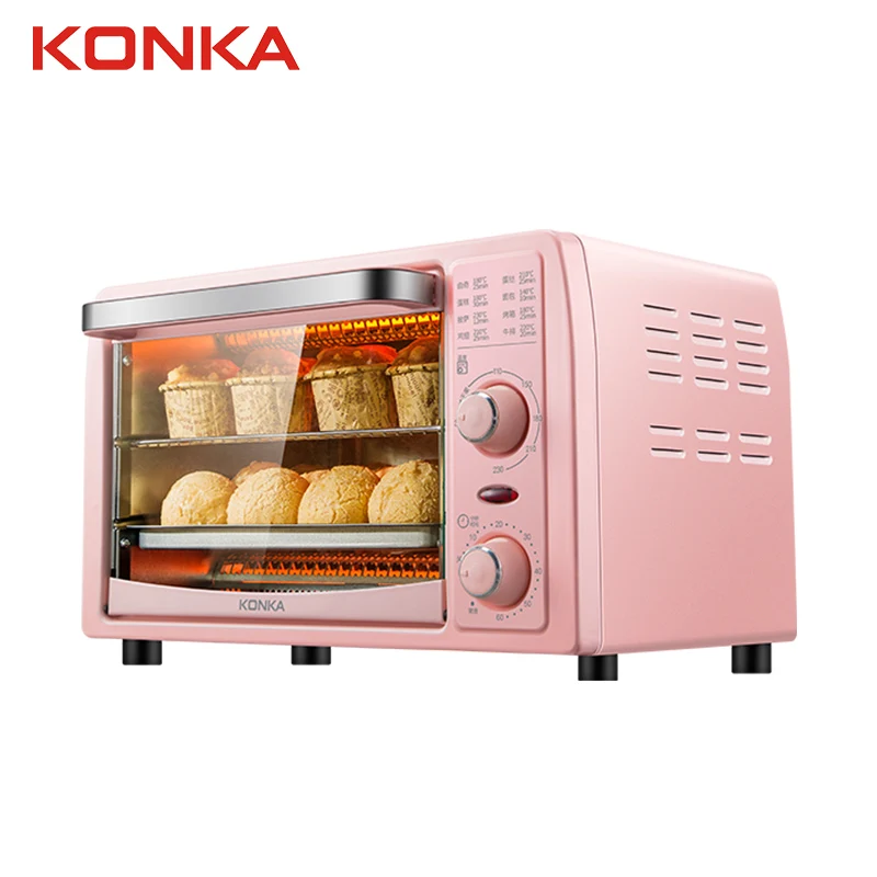 KONKA 전기 베이킹 오븐, 주방 다기능 소형 로스터, 저온 발효 피자 토스터, 과일 건조, 핑크, 13L
