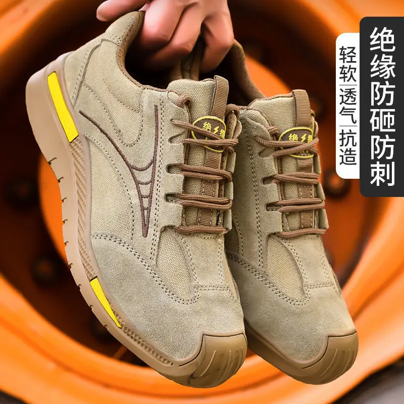 

Men's summer breathable, safe, lightweight, insulated, anti smashing and anti piercing steel plate steel toe work shoes