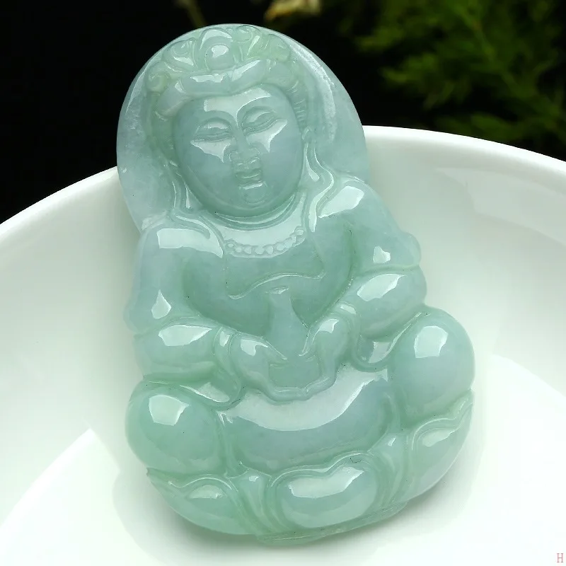 Burma Jadeite Ice Waxy Kinds Avalokitesvara Men's Guanyin Bodhisattva Jade Pendant Send Certificate