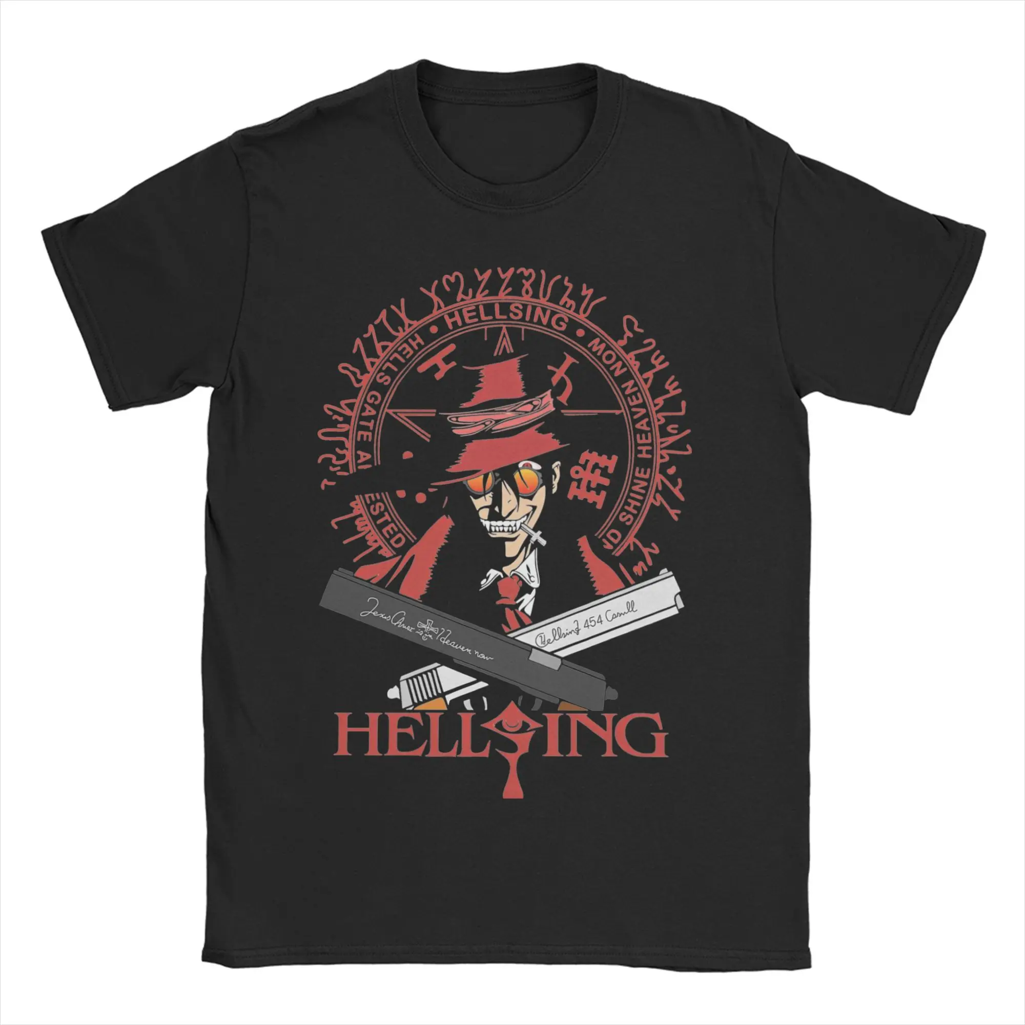 

Мужские и женские футболки Hellsing Alucard Manga, одежда из чистого хлопка, футболки с короткими рукавами и круглым вырезом для отдыха, вечерние футболки