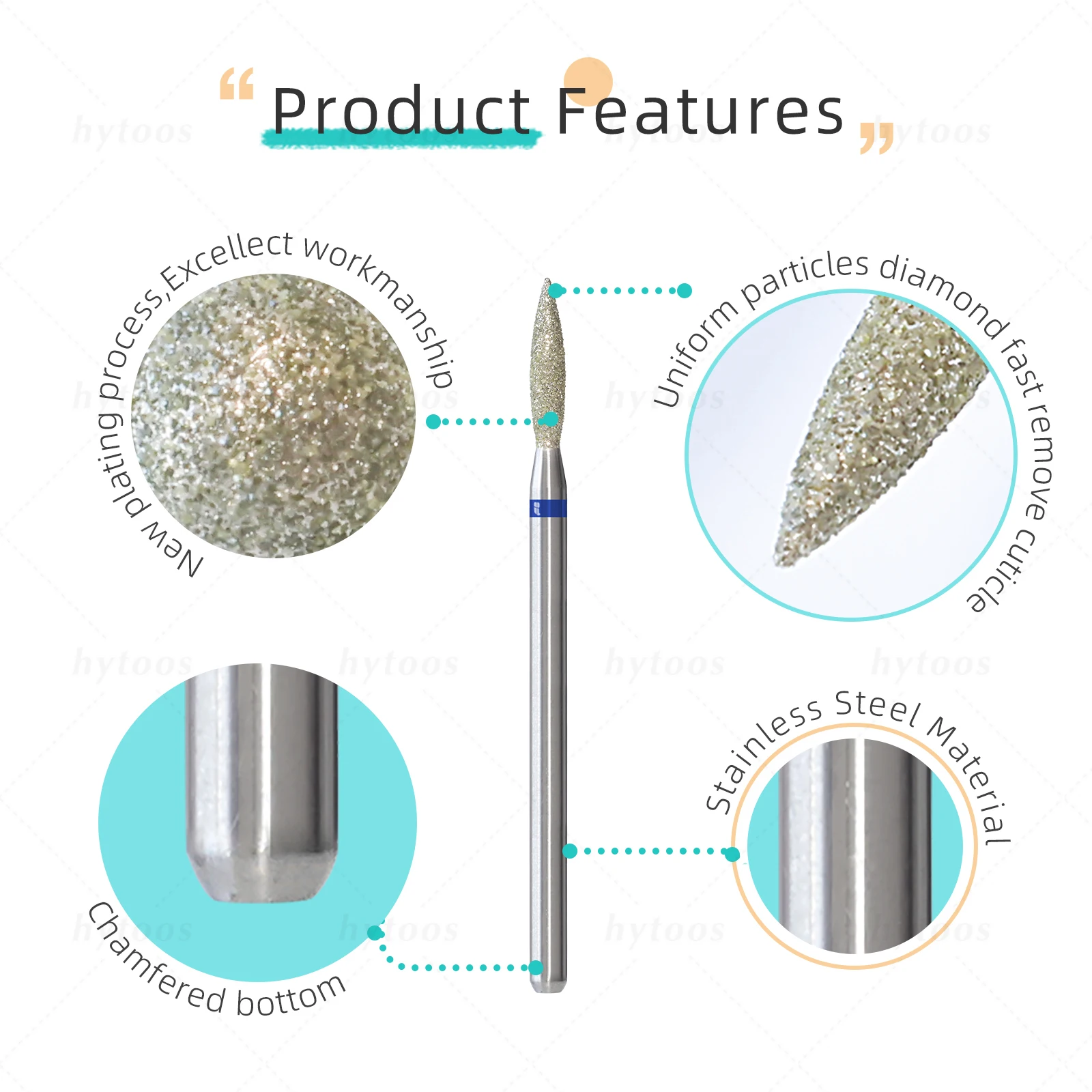 HYTOOS 10 ピース/パックダイヤモンドネイルドリルビットプロロシアキューティクルクリーンビット爪角質キューティクルクリーナー前処理ツール