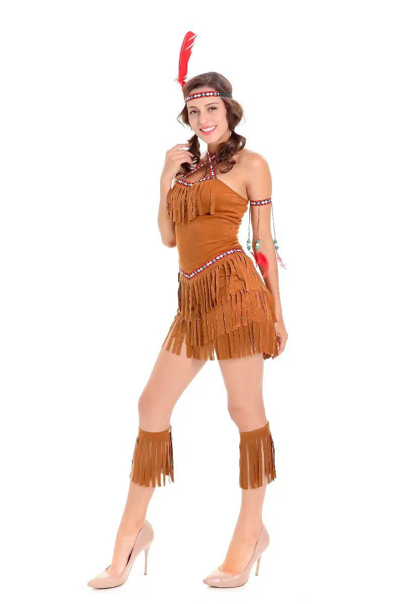 Sexy Women\'s Fringed Native Indians Princess Costume Halloween Primitive Indigenous Savage Native Indians Princess Fancy Dress