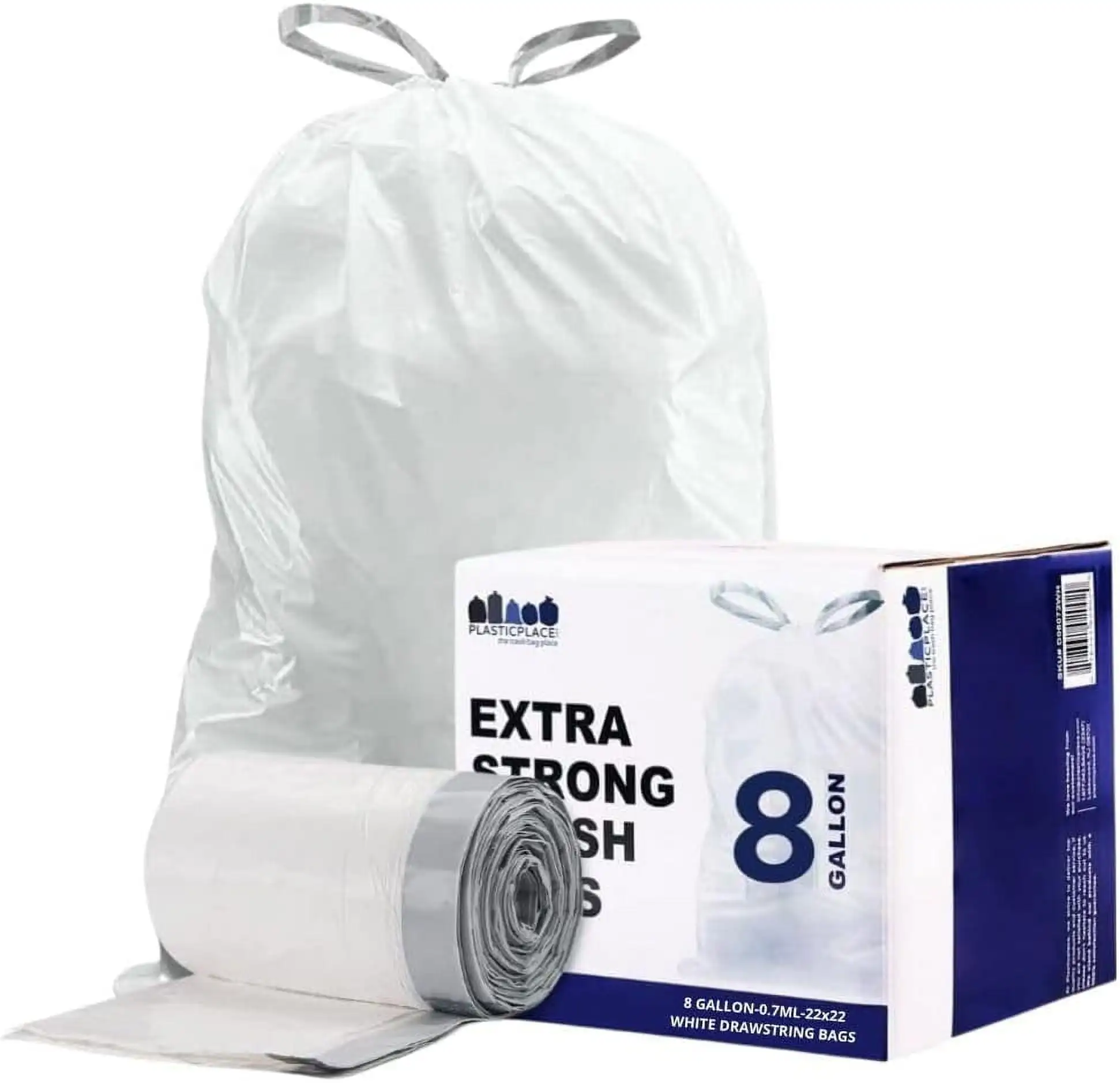 

8 Gallon White Drawstring Trash Bags 0.7 Mil 22"x22" Garbage Can Liners 100 Count Drawstring Convenience Durable Material