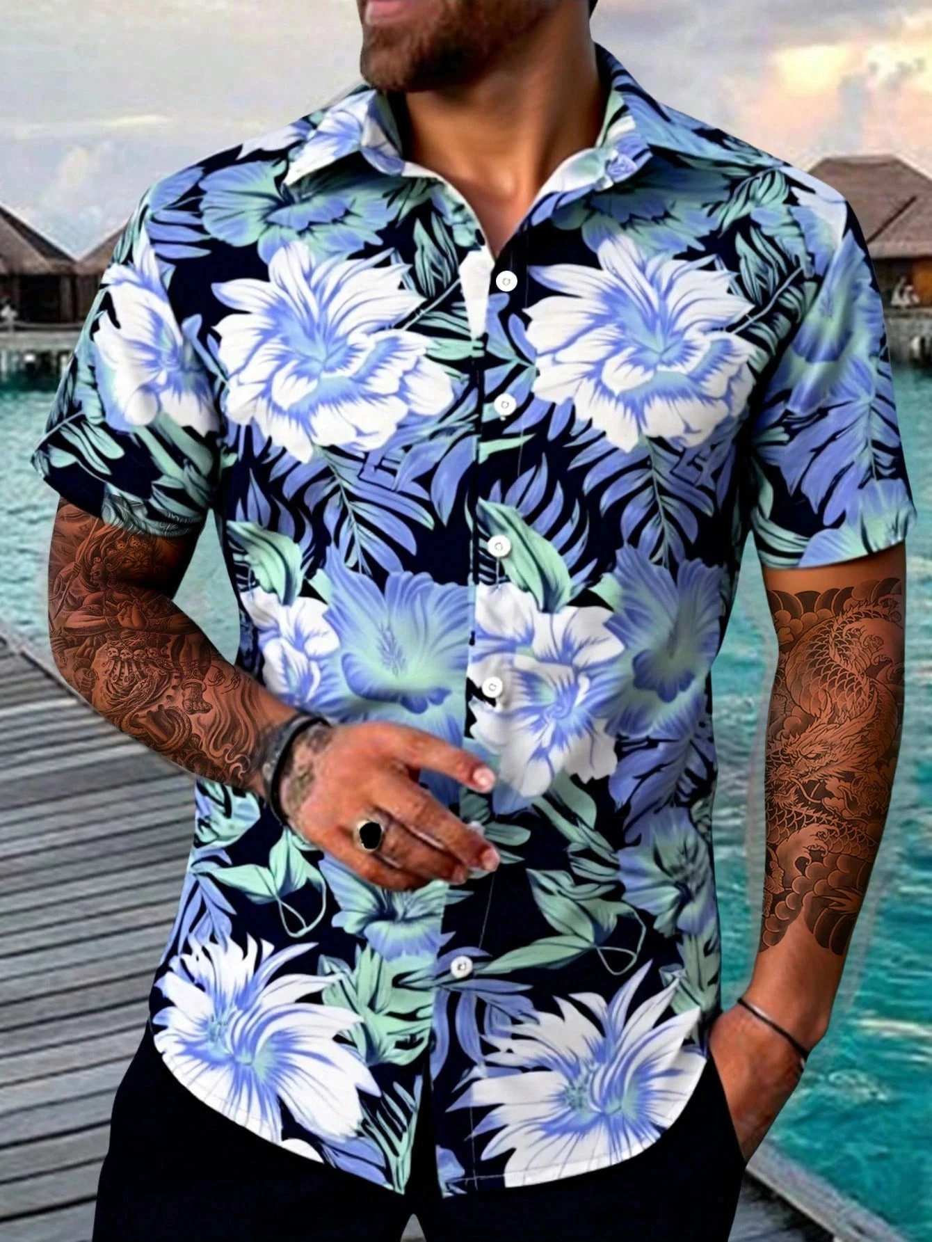 

Summer Shirts Sunset Coconut Tree 3D Printed Men's Short-Sleeve Beach Single-Breasted Shirt Casual Beach Street Holiday Clothing