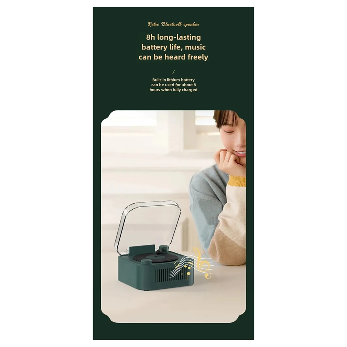 AB01 Винтажный проигрыватель, беспроводной Bluetooth-динамик, длительный срок службы батареи, мини-крестительный декоративный звуковой ящик, розовый