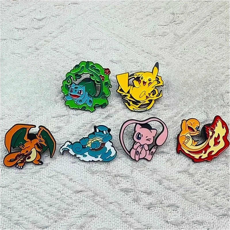 6pcs Anime Pins Set Pokemon Enamel Brooch Metal Badge Jewelry for Clothing Backpack Accessories - Squirtle Pikachu Creative Gift