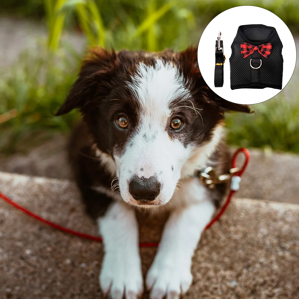 

1 set 1 Mesh Vest Set For Dogs Small Pets Breathable Durable Light Bow Design With Safety Chest Strap Ideal For Outdoor Travel