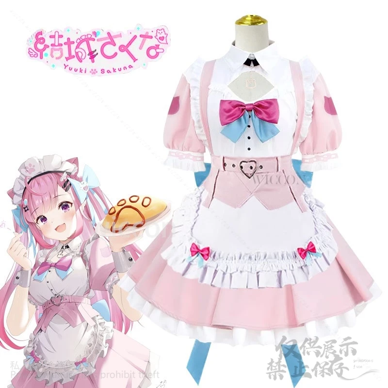 Yuuki sakuna cosplay anime hololive vtuber virtual youtuber traje vestido rosa lolita para meninas halloween natal personalizado