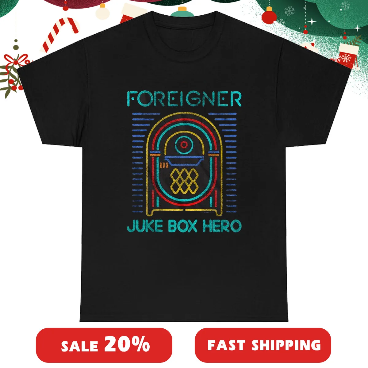 Foreigner Neon Juke Box Hero Men s T Shirt Vintage Rock Band Album Concert Tour