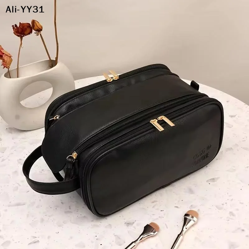 【AW8】1Pc 2026 Makeup Bag For Women PU Leather Large Capacity Portable Double Zipper Travel Makeup Brush Toiletries Storage Bag