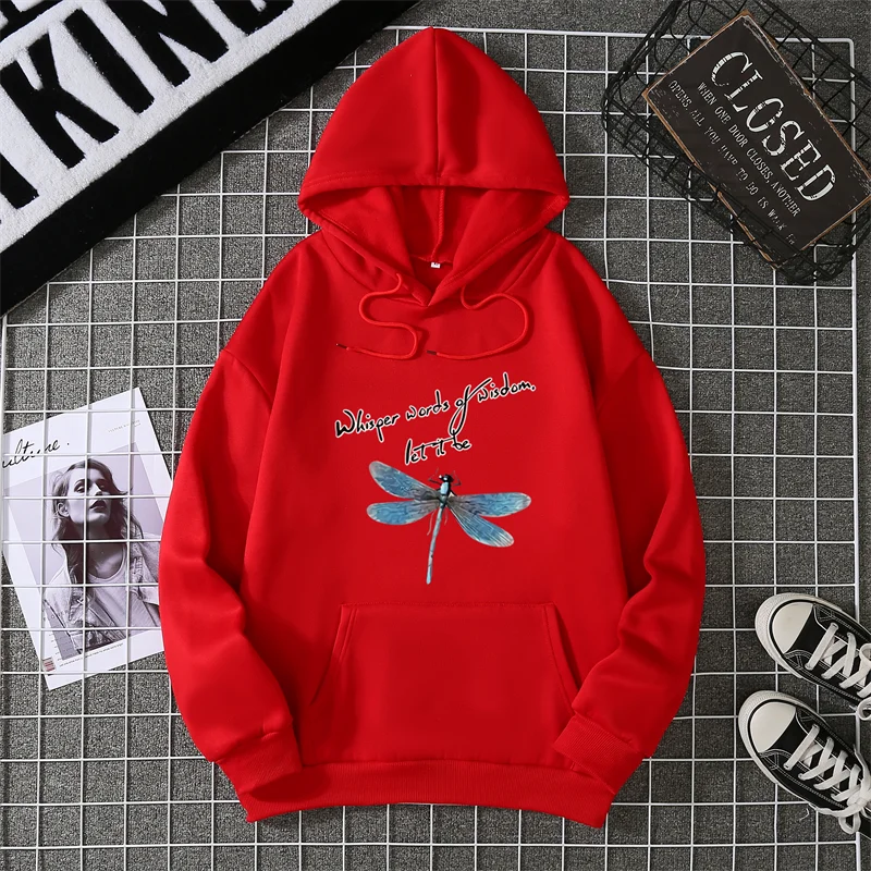 Cute Dragonfly Graphic Hooded Sweatshirt Cute Cartoon Long Sleeve Crew Neck Shirt Casual Every Day Tops Womens Clothing CYXX283