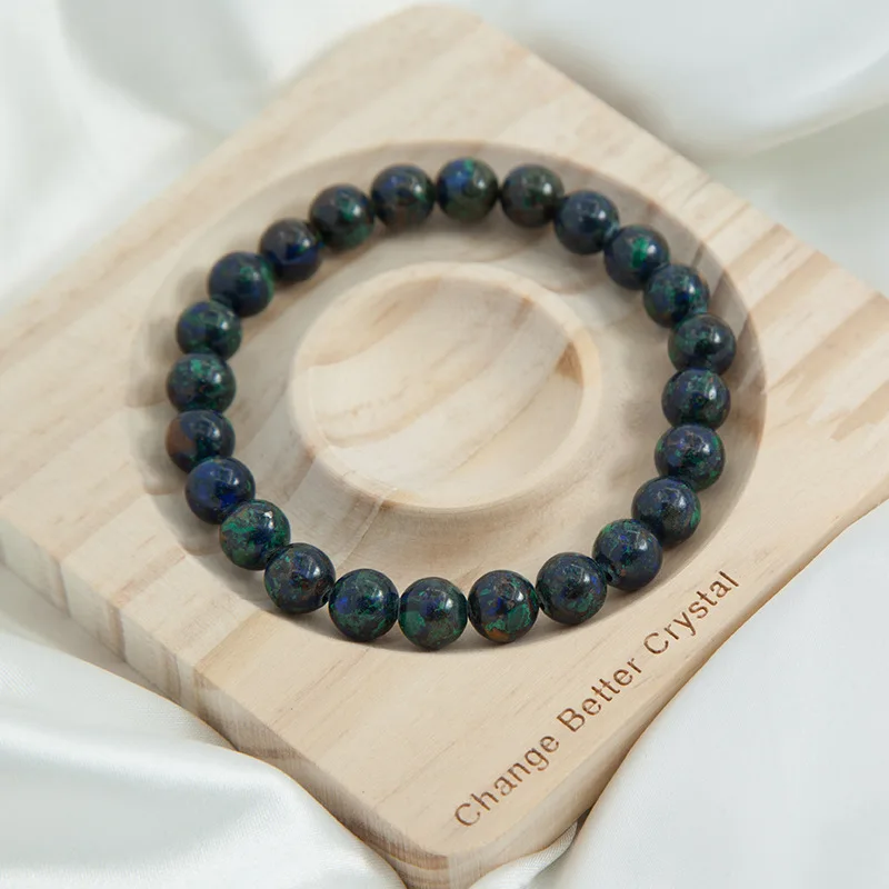 Natural Quartz Azurite Beaded Stretch Bracelet, Blue Planet Pattern Gemstone Bracelet, Healing Crystal Hand Jewelry