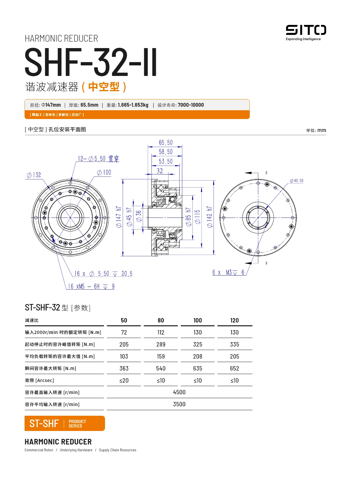 مخفض تروس متوافق عالي الدقة أفقي ST-SHF-32-XX-ii مخفض مجوف #4