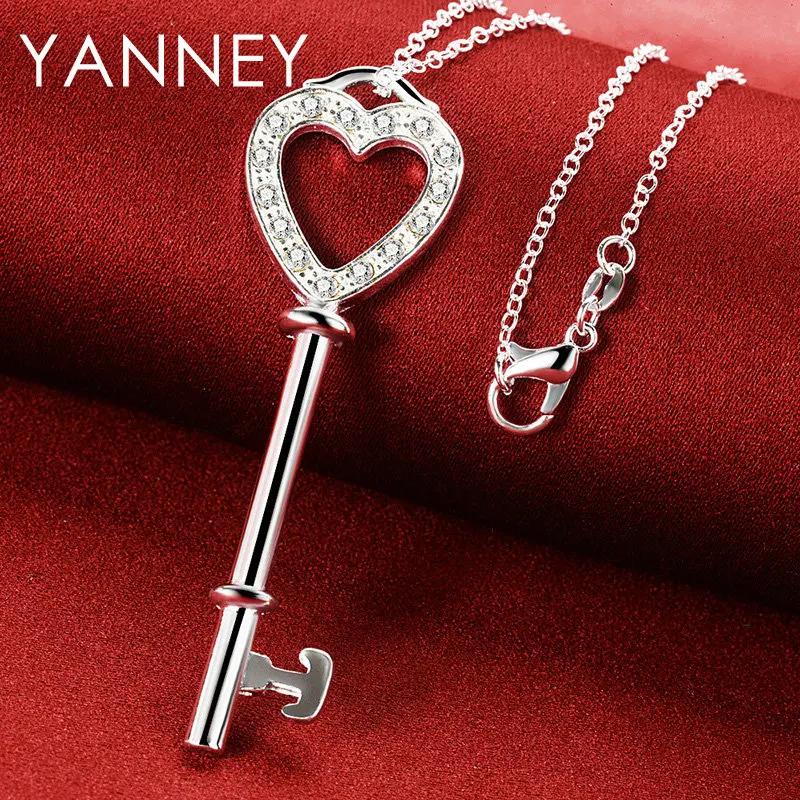 Collier en argent regardé 925 pour femme et homme, clé de coeur fin, bijoux fantaisie, breloque pour couple, fête de mariage, neuf, 16-30 amaran