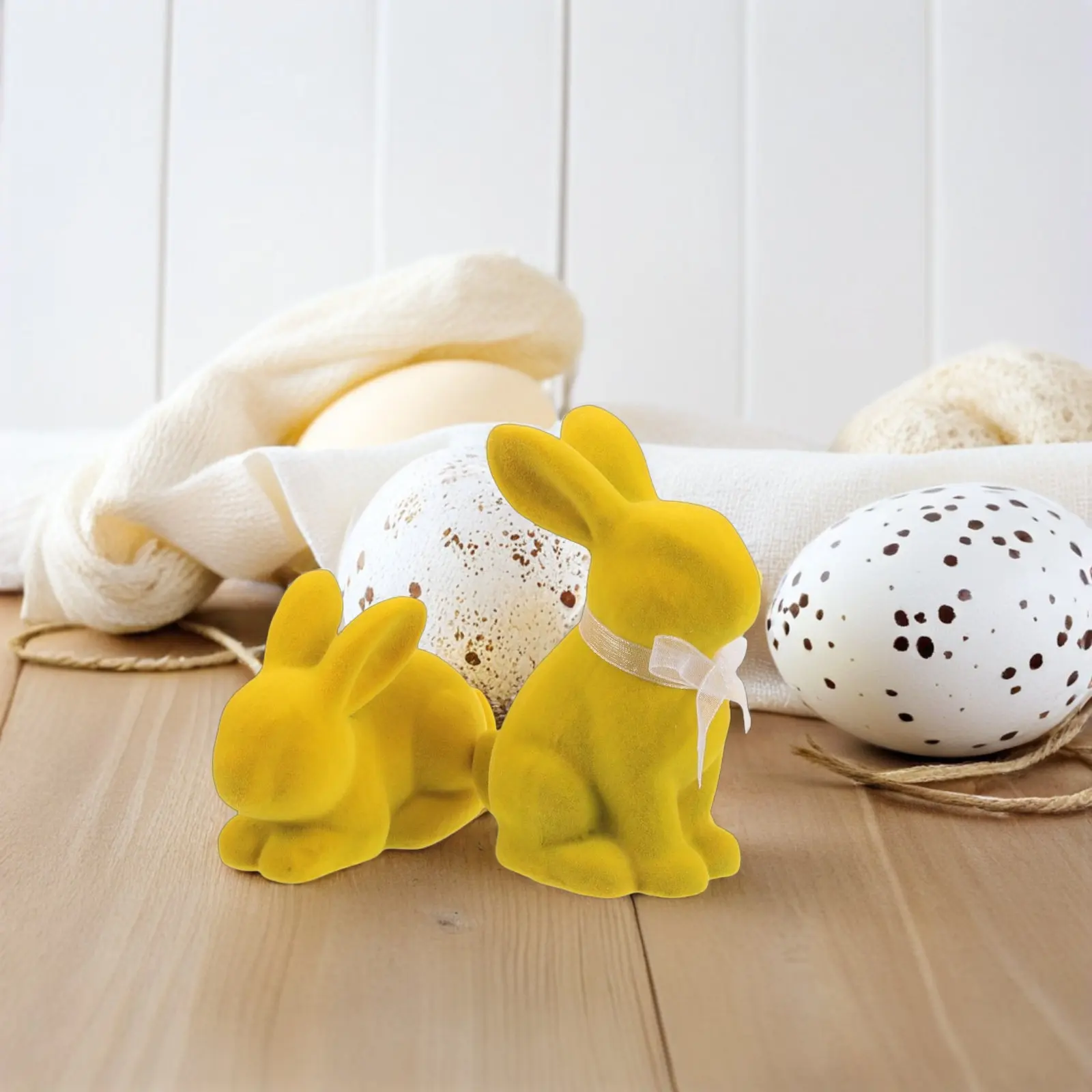 2Pcs Easter Bunny Decoration Table Flocked Ornaments Resin Moss Centerpiece Home Tabletop Soft