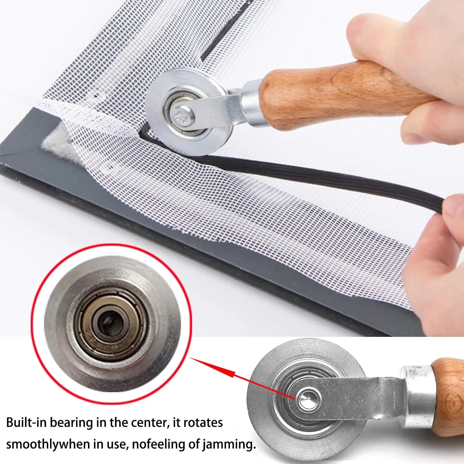 Wooden Handle Double-Head Electroplating Hand Spline Pressure Wheel Window Installation Durable Screen Door Roller Repair Tool