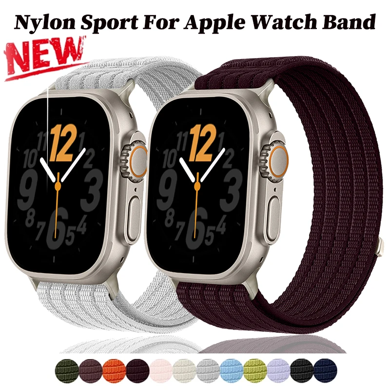 Nylon Sport Strap For Apple Watch Band 49mm Loop Bracelet for iWatch S12 11 10 9 8 7 6 5 4 3 Se Ultra4 46mm 45 38mm 44mm 41 42mm