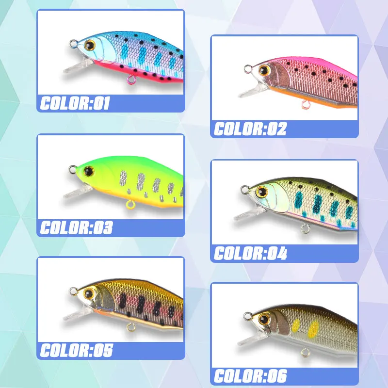 Cebos duros Magic Works Micro Minnow pesca de lubina 5,3g 52mm Jerkbait cebo Artificial Wobbler Mini señuelo de trucha pequeño pececillo hundido - imagen 3