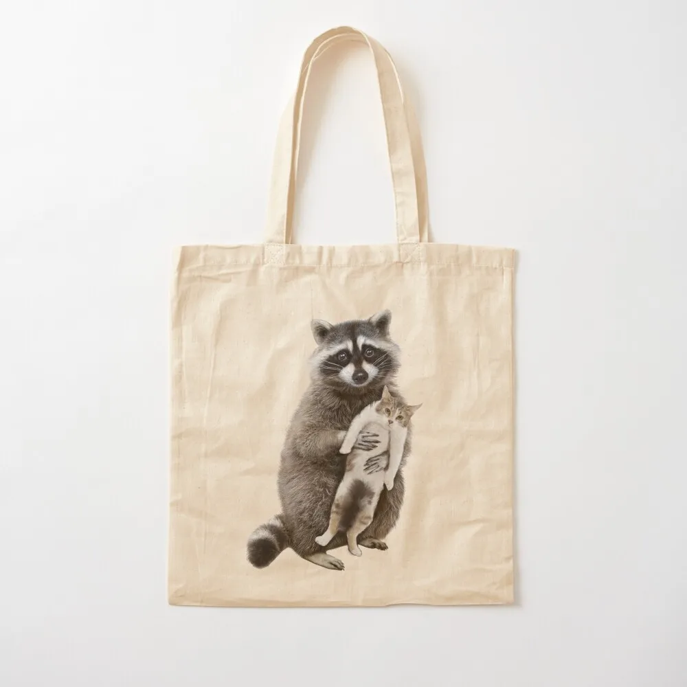 

Please. My Wife. She's Very Sick meme Is this your kitty meme| raccoon carrying kitten Tote Bag women bag Canvas Tote Bag