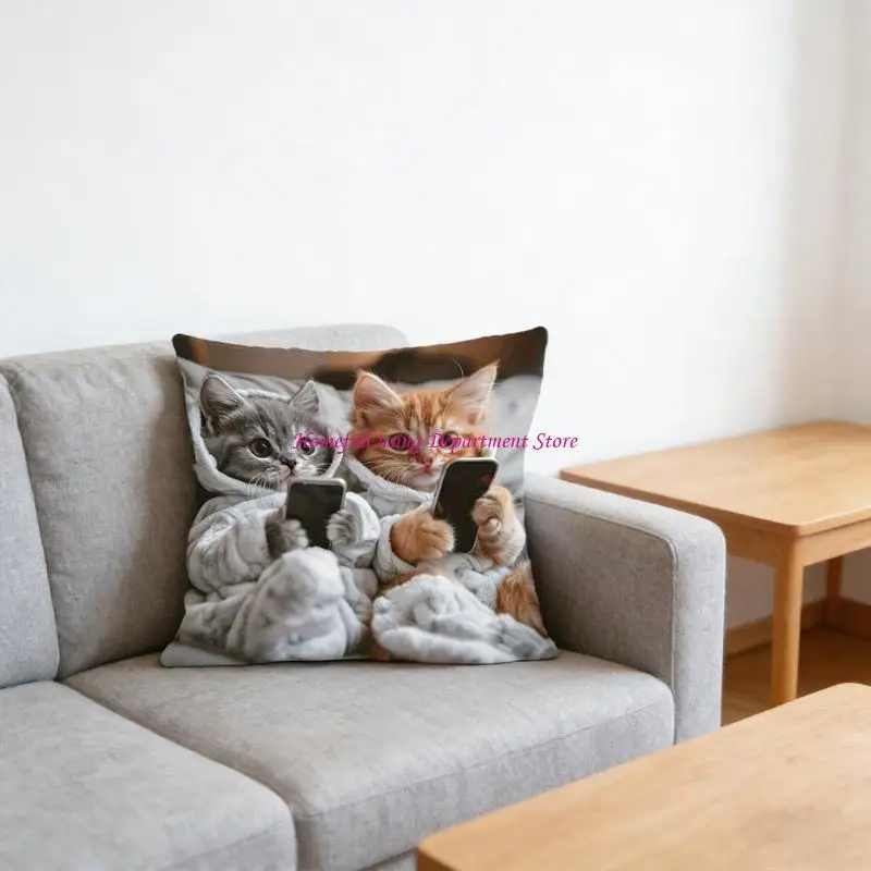  Realistic Effect Cats 18x18Inch Throw Pillow Cover Kitten Decorative Cushion Cover Home Decors Animal Pet Lover Pillowcase