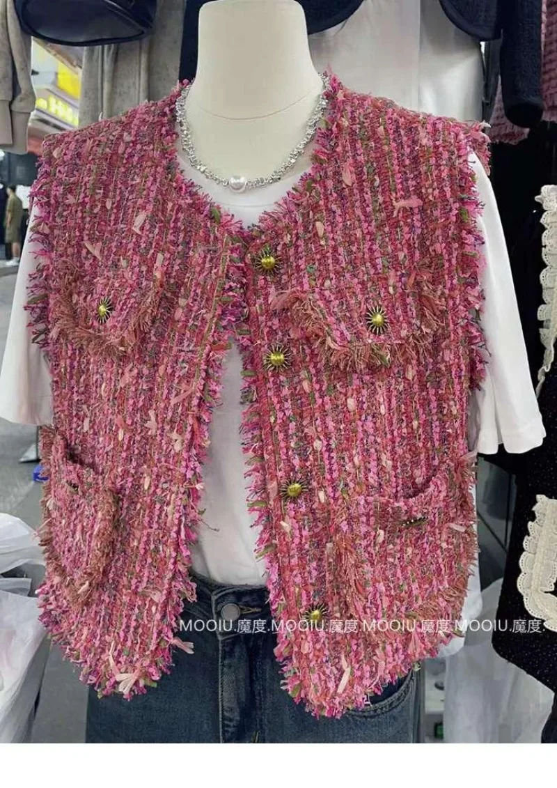 

Korean Pink Small Fragrance Vest Women's Spring New Fashion Design Sense Girl Casual Temperament Unique Coat