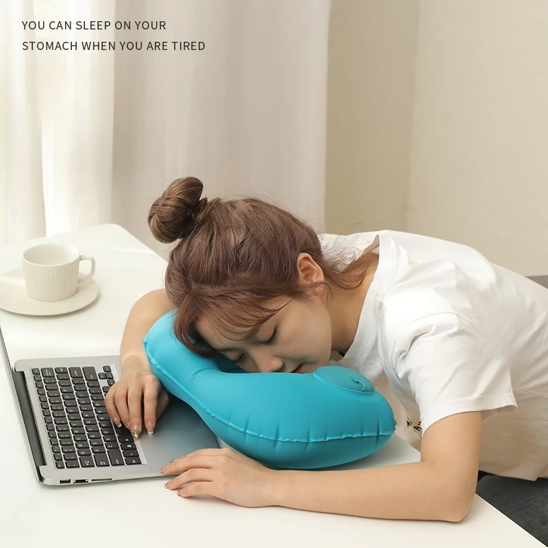 Inflatable U-shaped Pillow, Cool-feeling Press-inflatable Pillow, Travel Portable Neck Support Pillow