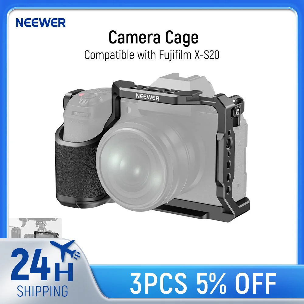 NEEWER X-S20 Camera Cage Full Access Protective Metal Rig with Grip, NATO Rail, 3/8