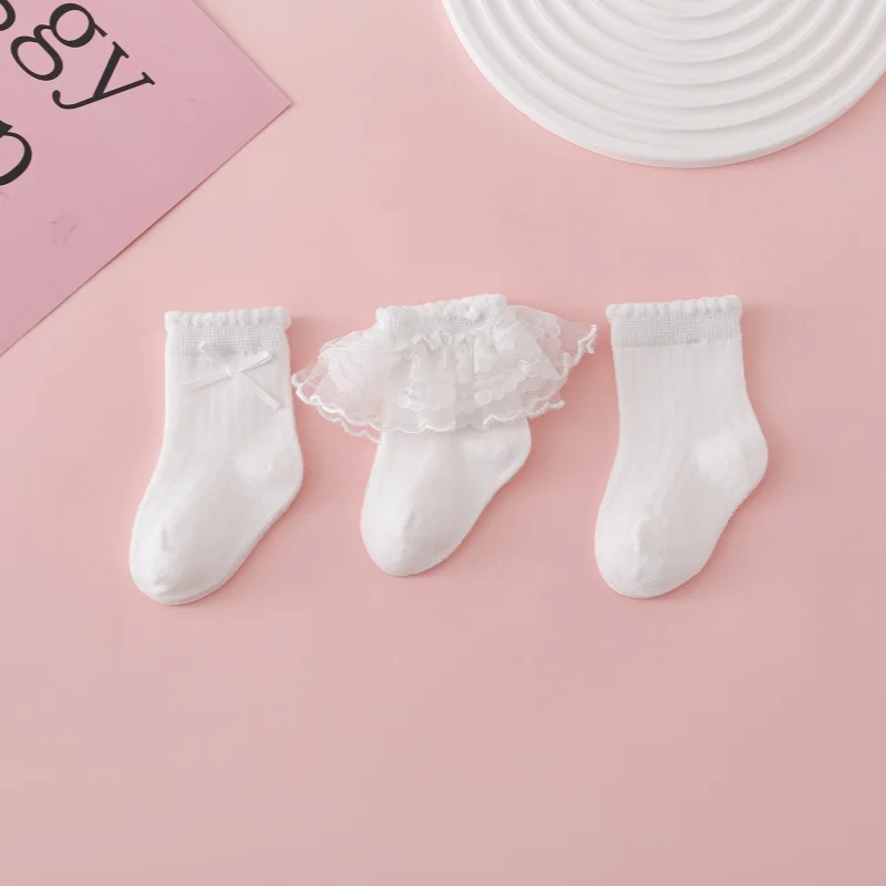 3Pairs/Lot Princess Baby Socks For Girls Sweet Cute Lace Ruffles Summer Mesh White Toddler Kids Dancing Fashion Children Socks