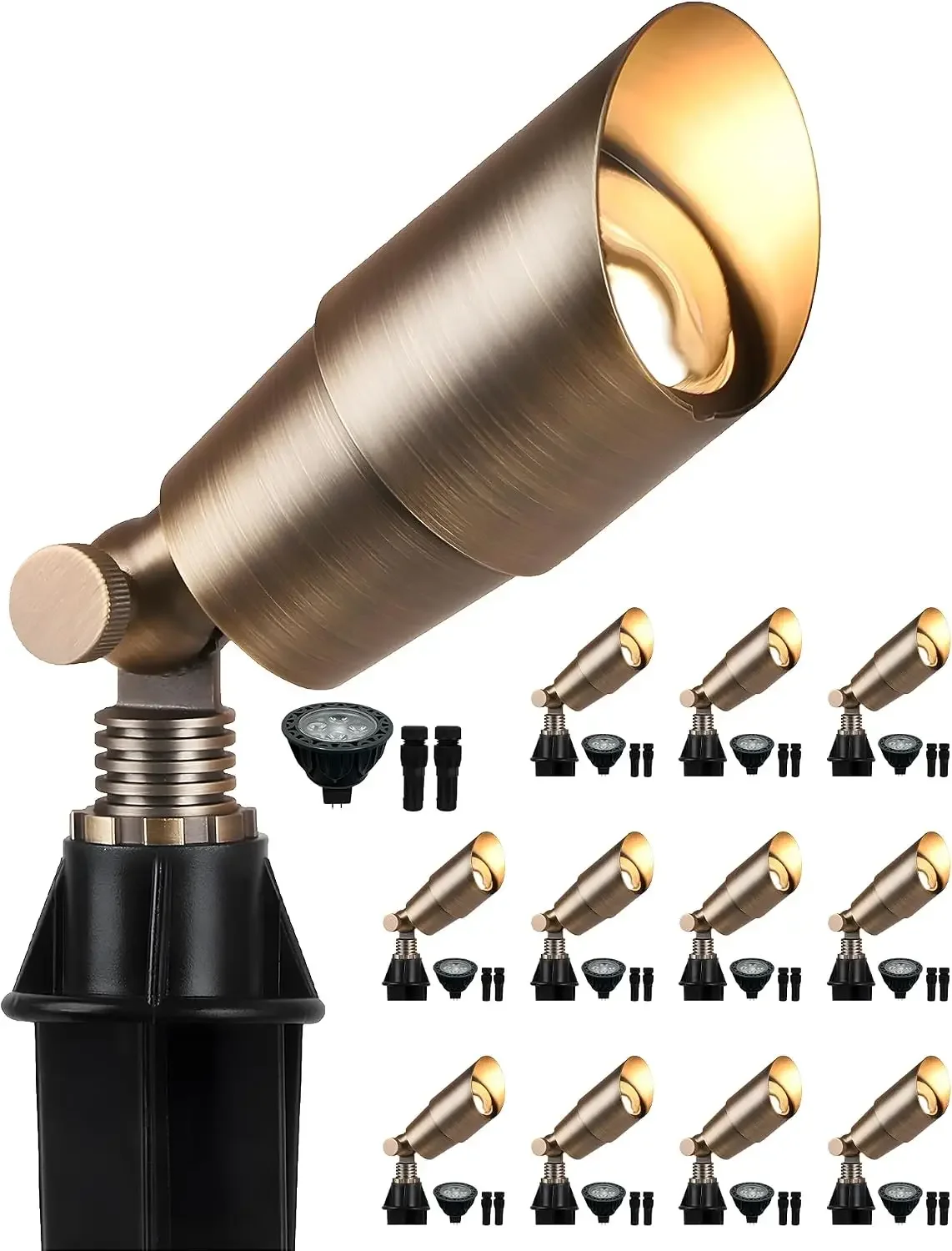 Solid Brass Low Voltage Landscape Lighting, Wired 12V LED Landscape Spotlights with Aluminum Housing MR16 Bulb, Heavy Duty Outdo