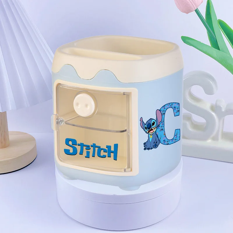 

Stitch Pen Holder Desk Organizer Kids Disney Anime Letter A-Z Pencil Container Student School Supplies Office Accessories Gift
