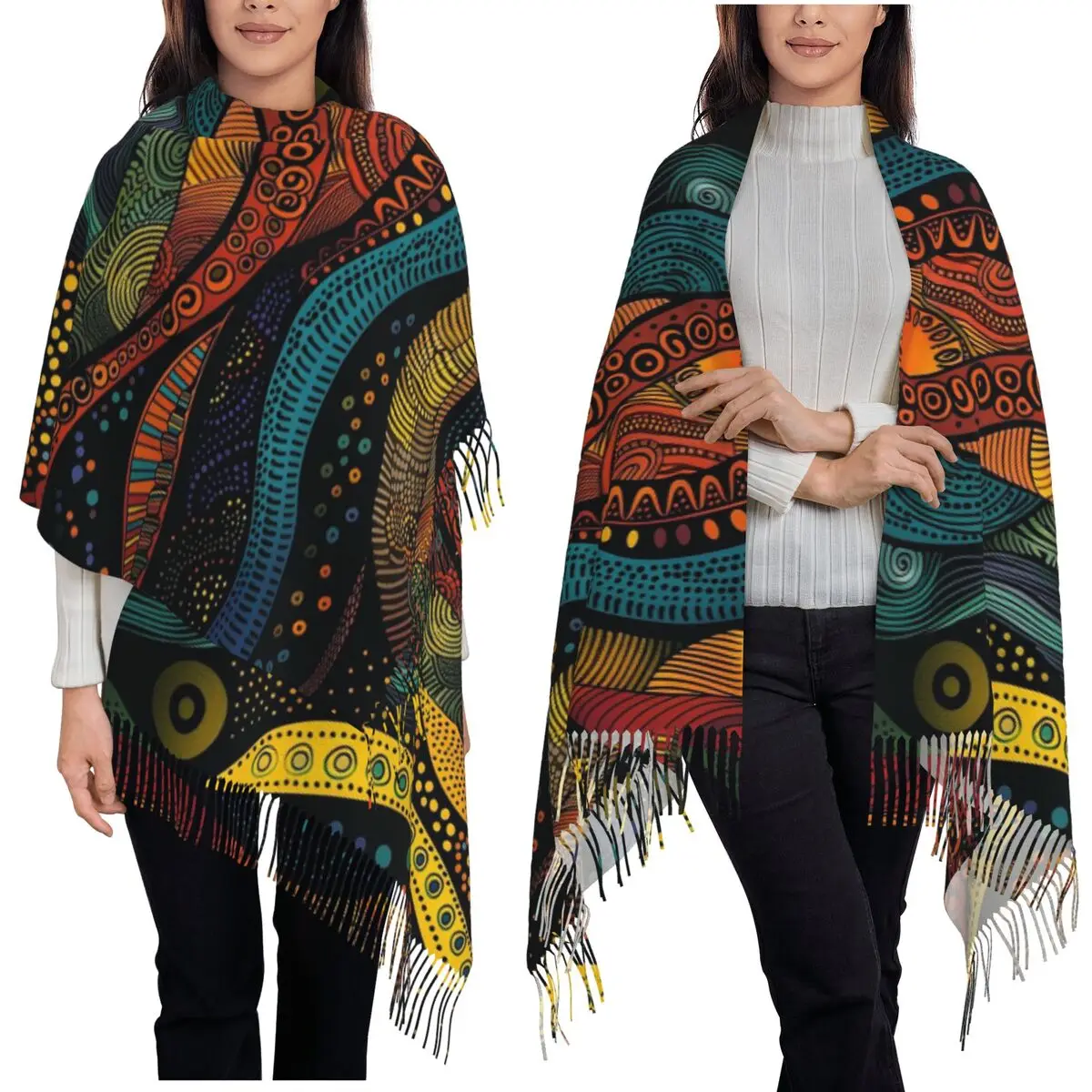 

Шарф с австралийским аборигеном, шарфы с кисточками для женщин, мягкие теплые шали и накидки, большая осенне-зимняя шаль