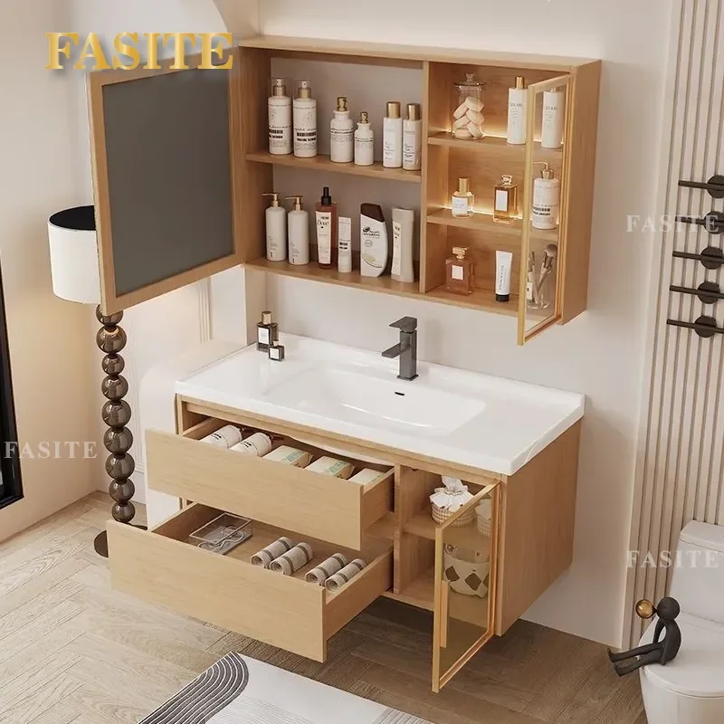 For Bathroom Simple Log Style Wall Mounted Cabinet with Ceramic Integrated Basin Washbasin Toilet Sink Combo Space Saving